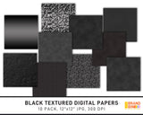 Black Textured Digital Papers Pack