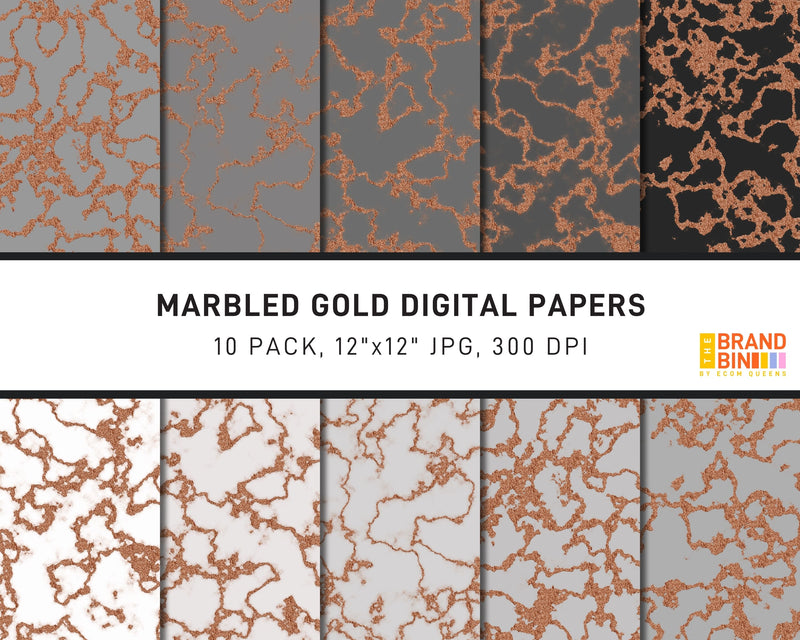 Marbled Gold Digital Papers Pack