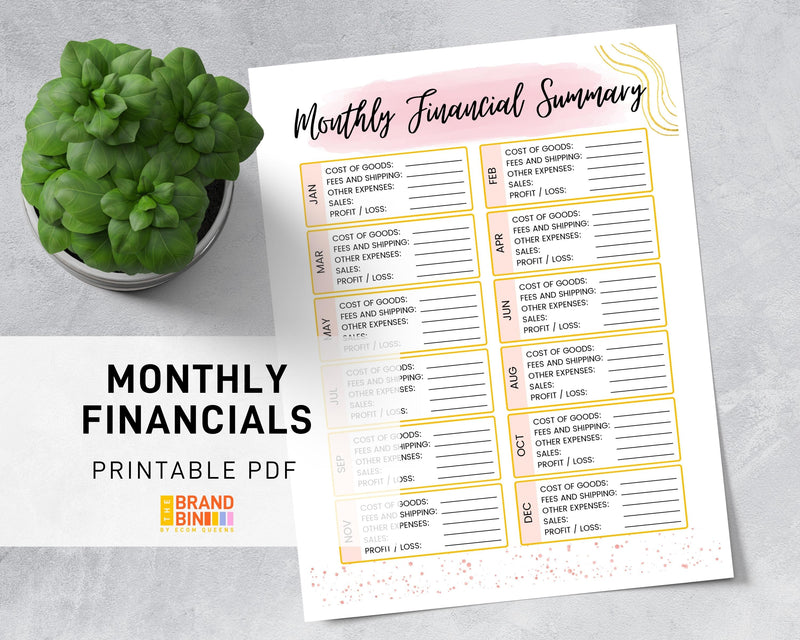Monthly Financial Summary Printable