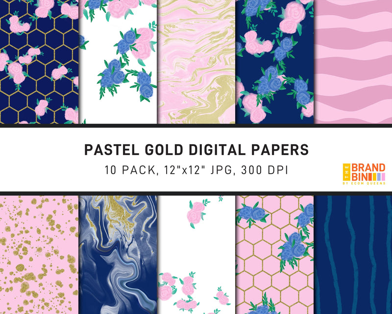 Pastel Gold Digital Papers Pack