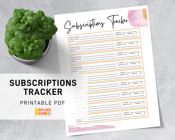 Subscriptions Tracker Printable